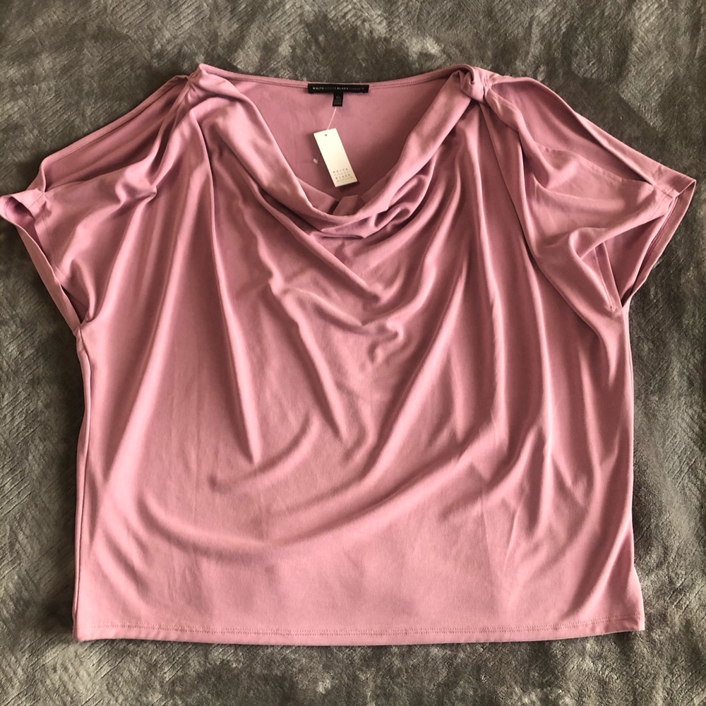 Blush pink cold shoulder drape neck top